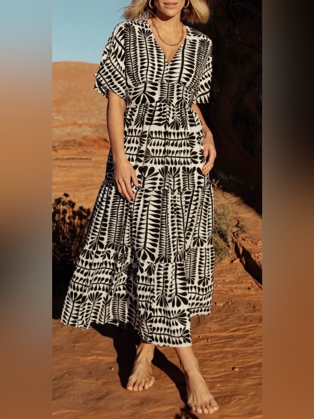 Baltic Born Maxi Dress Austin Kimono Black & White Print New size Small